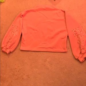 Lantern Sleeve Floral Embroidered Sweatshirt